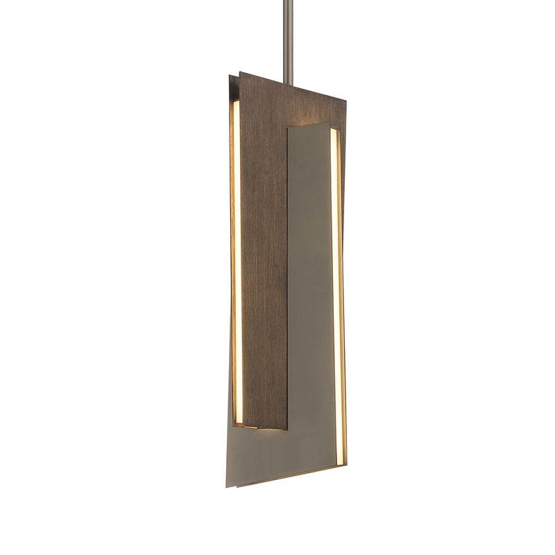 George Kovacs P1641-895-L Intersezioni 18" LED Pendant -Midnight Iron & Faux Walnut