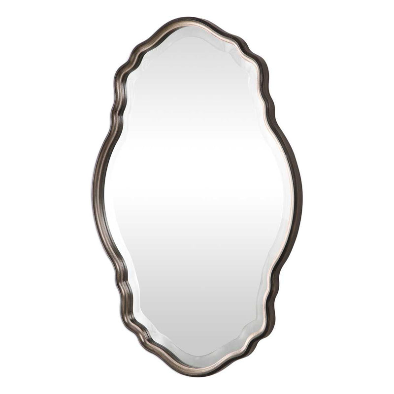 Lunava Antique Silver Champagne Mirror | Modern Oval Engineered Wood Frame Bathroom Vanity Mirror Mounted Vertical or Horizontal (22 in. W x 33 in. H x 1 in. D)