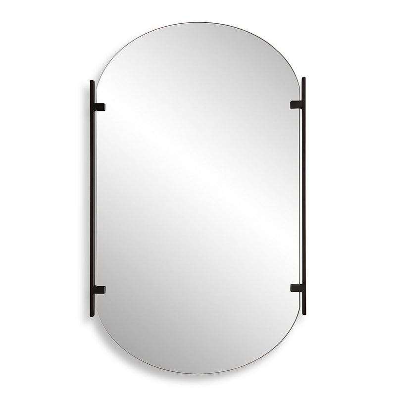 Capsina Satin Black Mirror | Modern Oval Iron Frame Bathroom Vanity Mirror Mounted Vertical or Horizontal (23 in. W x 38 in. H x 1 in. D)