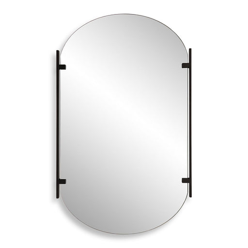 Capsina Satin Black Mirror | Modern Oval Iron Frame Bathroom Vanity Mirror Mounted Vertical or Horizontal (23 in. W x 38 in. H x 1 in. D)
