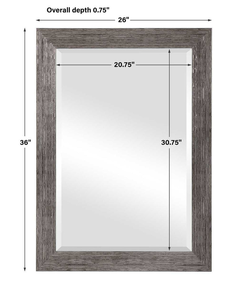 Struxe Silver Tones Mirror | Modern Rectangle Engineered Polymer Frame Bathroom Vanity Mirror Mounted Vertical or Horizontal (26 in. W x 36 in. H x 1 in. D)
