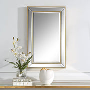 Solitha Gold Mirror | Modern Rectangle Engineered Polymer Frame Bathroom Vanity Mirror Mounted Vertical or Horizontal (20 in. W x 32 in. H x 2 in. D)