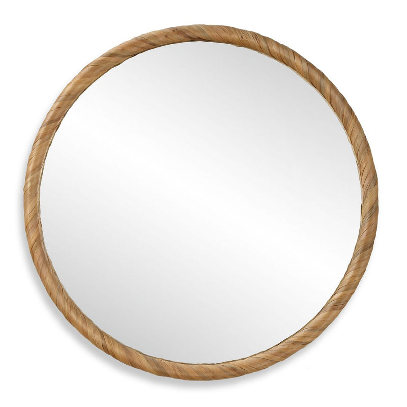 Tidewell Coastal Mirror | Modern Round Seagrass Frame Mirror (32 in. W x 32 in. H x 2 in. D)