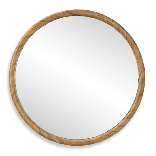 Tidewell Coastal Mirror | Modern Round Seagrass Frame Mirror (32 in. W x 32 in. H x 2 in. D)