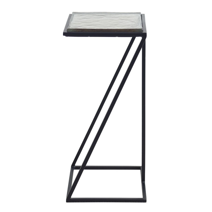 Fortica Accent Table | Black Powder Coat and Thick Cast Glass Top (12 in. W x 25 in. H x 11 in. D)