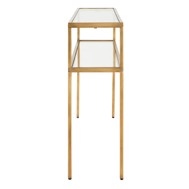 Cavli Console Table | Warm Gold with Tempered Glass Shelves (48 in. W x 30 in. H x 10 in. D)