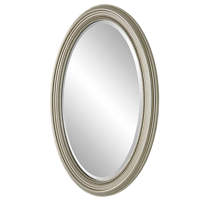 Ovira Metallic Silver Mirror | Modern Oval Polystyrene Frame Bathroom Vanity Mirror Mounted Vertical or Horizontal (21 in. W x 31 in. H x 1 in. D)