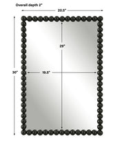 Uttermost Serna 09789 black modern rectangle bathroom vanity mirror with iron beaded frame in satin black, 21 in. W x 30 in. H