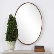 Mirza Gold Leaf Mirror | Modern Oval Iron Frame Bathroom Vanity Mirror Mounted Vertical or Horizontal (24 in. W x 35 in. H x 2 in. D)