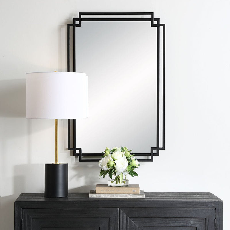 Dreska Matte Black Mirror | Modern Rectangle Iron Frame Bathroom Vanity Mirror Mounted Vertical or Horizontal (22 in. W x 34 in. H x 1 in. D)