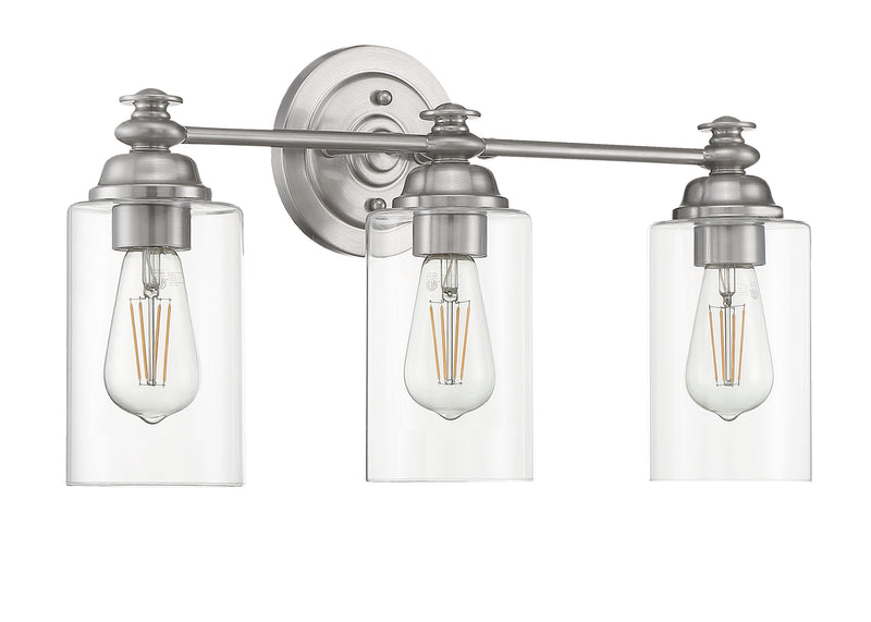 Craftmade 49803-BNK-C Dardyn 3 Light Bathroom Vanity Light -Brushed Polished Nickel (Clear Glass)