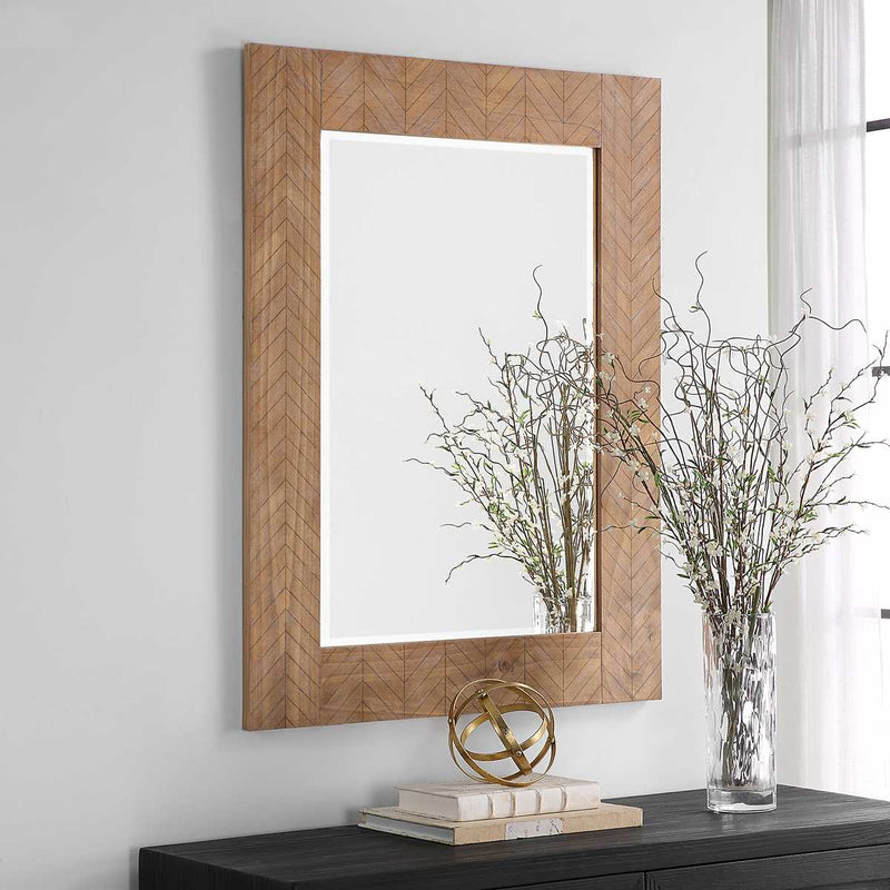 Trenval Natural Wood Mirror | Modern Rectangle Solid Wood Frame Bathroom Vanity Mirror Mounted Vertical or Horizontal (29 in. W x 39 in. H x 1 in. D)