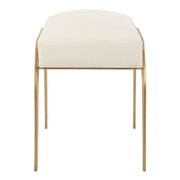 Astoria Antique Brushed Brass Accent Bench | Modern Iron Frame with Textured Light Cream Cushion (24 in. W x 22 in. H x 16 in. D)