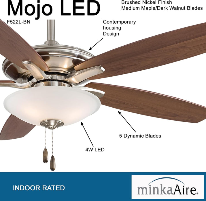 Minka Aire F522L-BN Mojo 52" Brushed Nickel Ceiling Fan with LED Light