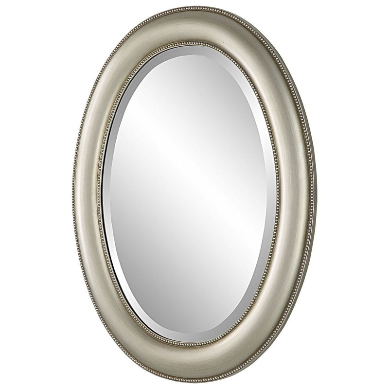 Avara Metallic Silver Mirror | Modern Oval Polystyrene Frame Bathroom Vanity Mirror Mounted Vertical or Horizontal (22 in. W x 29 in. H x 1 in. D)