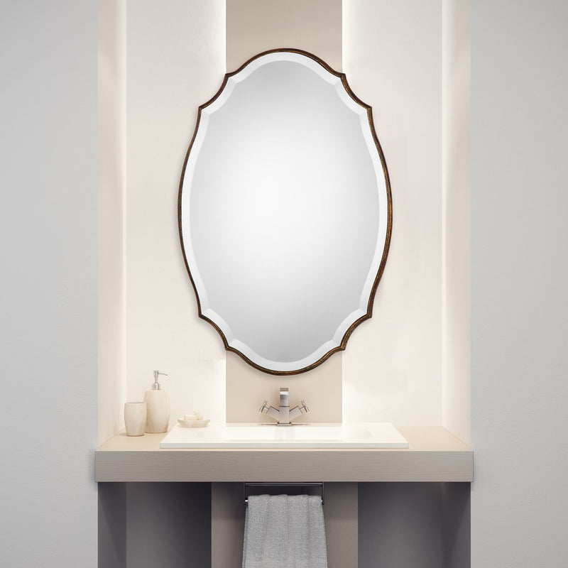 Domari Antique Bronze and Gold Mirror | Modern Oval Engineered Wood Frame Bathroom Vanity Mirror Mounted Vertical or Horizontal (20 in. W x 30 in. H x 1 in. D)