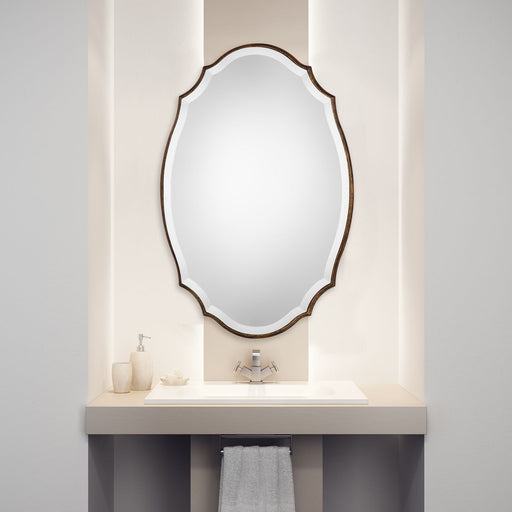 Domari Antique Bronze and Gold Mirror | Modern Oval Engineered Wood Frame Bathroom Vanity Mirror Mounted Vertical or Horizontal (20 in. W x 30 in. H x 1 in. D)