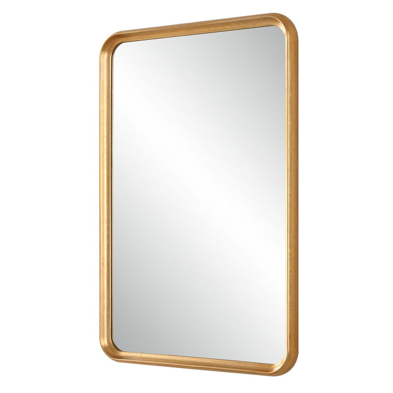 Solvera Champagne Gold Leaf Mirror | Modern Rectangle Engineered Wood Frame Bathroom Vanity Mirror Mounted Vertical or Horizontal (20 in. W x 30 in. H x 1 in. D)