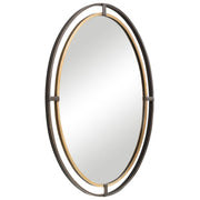 Veluna Rustic Bronze and Antique Gold Mirror | Modern Oval Iron Frame Bathroom Vanity Mirror (24 in. W x 35 in. H x 2 in. D)