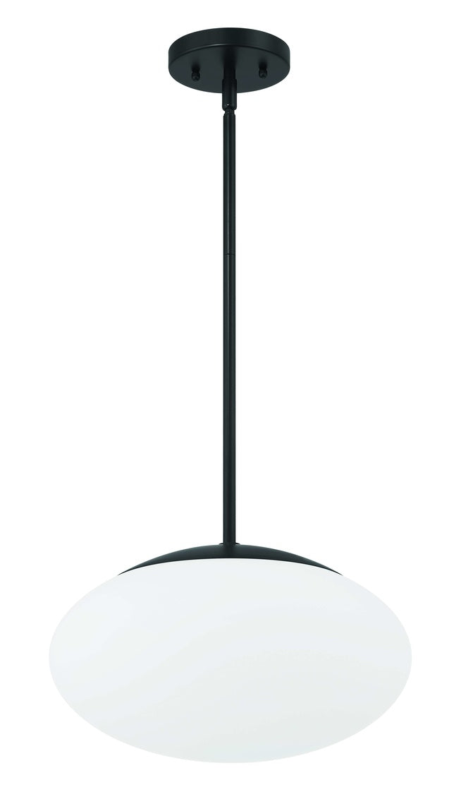 Craftmade 56894-FB-WG Gaze 14" 1 Light Oval Pendant -Flat Black, White Glass