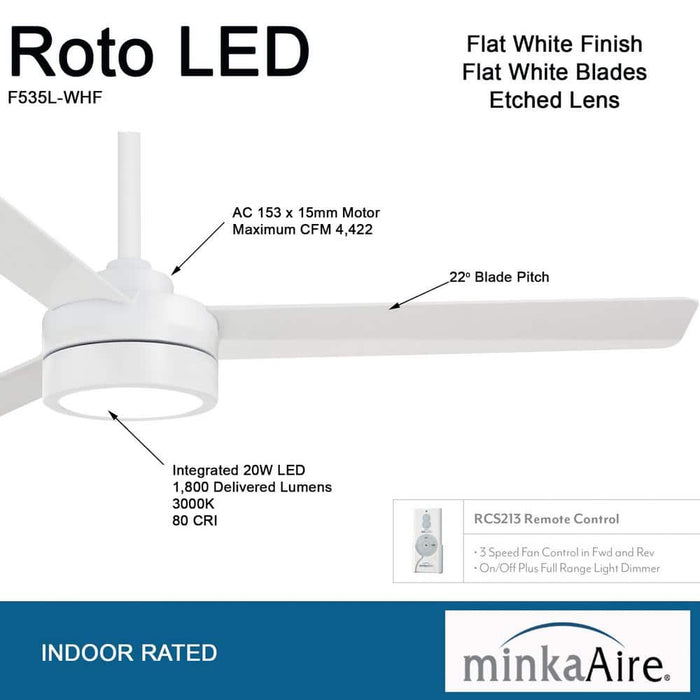 Minka Aire Roto LED 52" Flat White Ceiling Fan with Remote Control