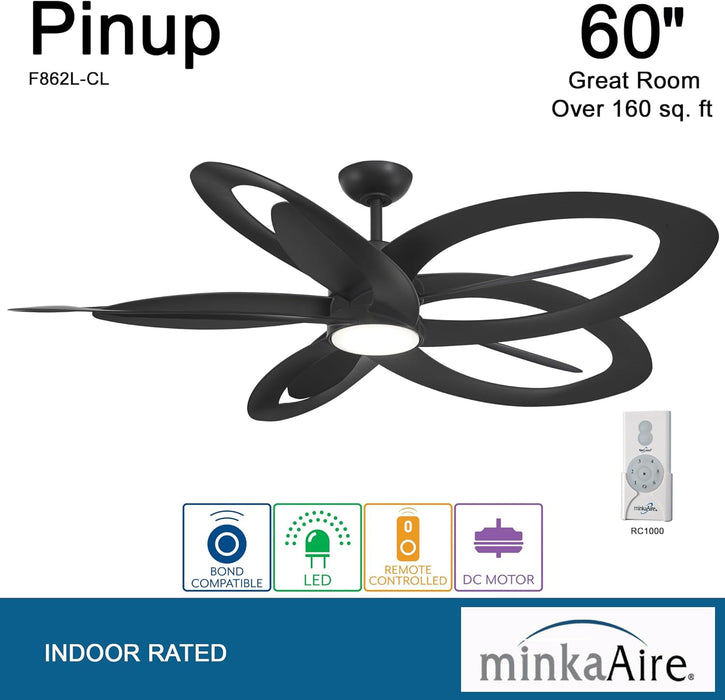Minka Aire F862L-CL Pinup 60" Coal Black LED Ceiling Fan with Remote