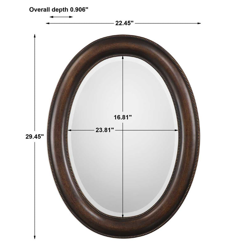 Avara Dark Bronze with Gold Undertones Mirror | Modern Oval Polystyrene Frame Bathroom Vanity Mirror Mounted Vertical or Horizontal (22 in. W x 29 in. H x 1 in. D)