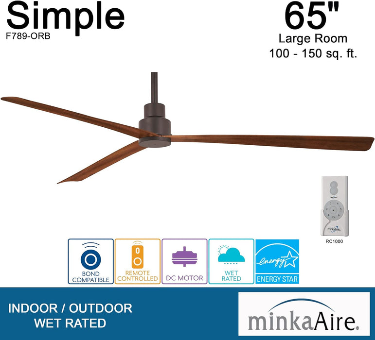 Minka Aire Simple 65" Outdoor Oil Rubbed Bronze Ceiling Fan with Remote Control