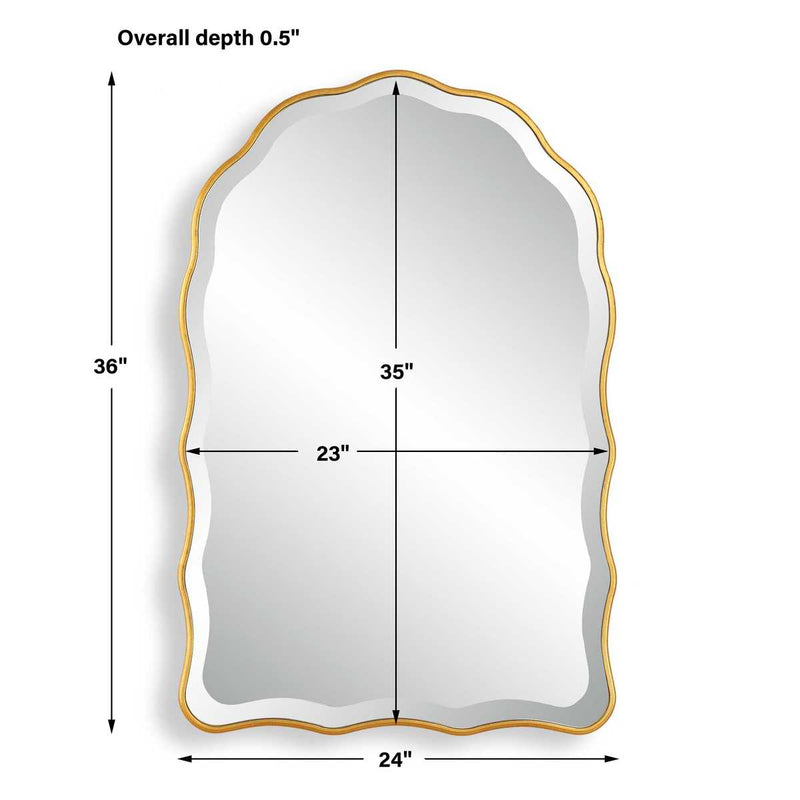 Vezzy Gold Leaf Mirror | Modern Arch Engineered Wood Frame Bathroom Vanity Mirror (24 in. W x 36 in. H x 1 in. D)
