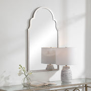 Abbey Silver Leaf Mirror | Modern Arch Iron Frame Bathroom Vanity Mirror (21 in. W x 37 in. H x 1 in. D)