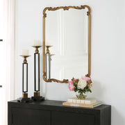 Galentra Antique Gold Mirror | Classic Ornate Rectangle Engineered Wood Frame Bathroom Vanity Mirror Mounted Vertical or Horizontal (22 in. W x 32 in. H x 1 in. D)