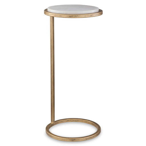 Parlen Accent Table | Aged Gold Iron and White Marble Top (10 in. W x 24 in. H)