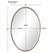 Mirza Gold Leaf Mirror | Modern Oval Iron Frame Bathroom Vanity Mirror Mounted Vertical or Horizontal (24 in. W x 35 in. H x 2 in. D)