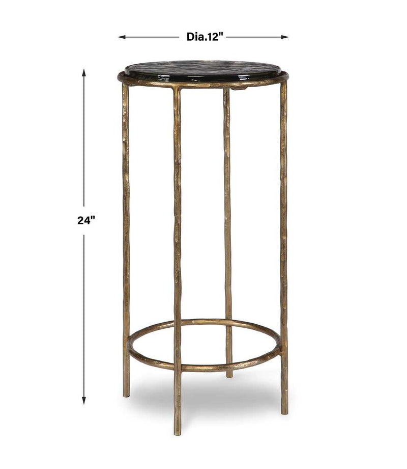 Vortel Accent Table | Antique Gold Textured Iron and Recycled Glass Top (12 in. W x 24 in. H)