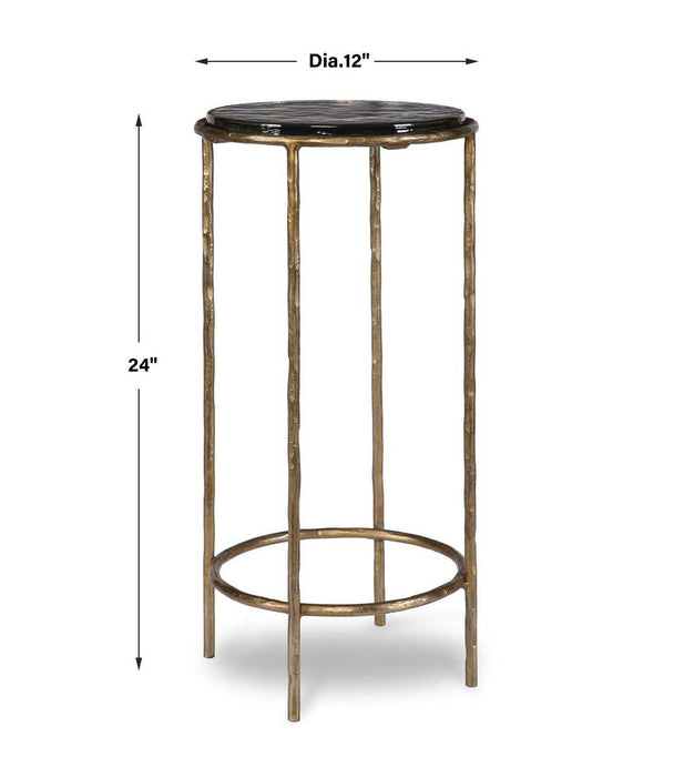 Vortel Accent Table | Antique Gold Textured Iron and Recycled Glass Top (12 in. W x 24 in. H)
