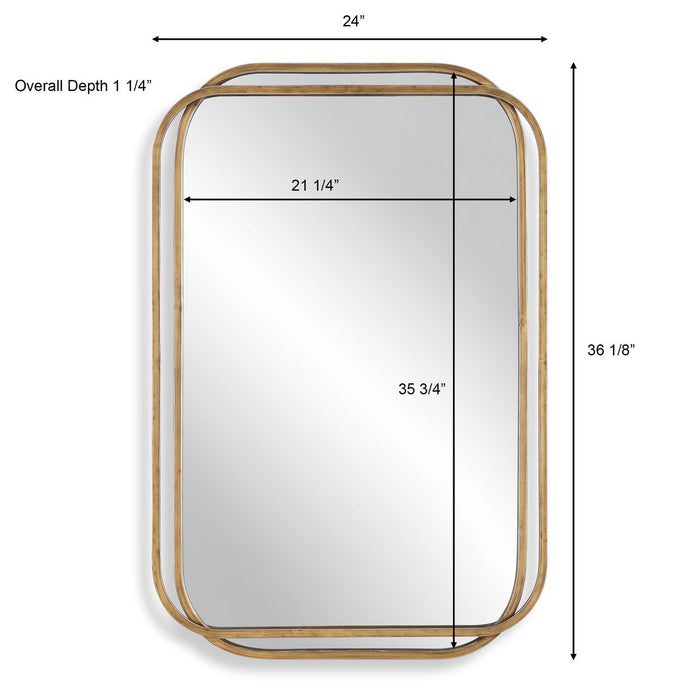 Domora Brushed Gold with Silver Highlights Mirror | Modern Rectangle Iron Frame Bathroom Vanity Mirror with Rounded Corners Mounted Vertical or Horizontal (24 in. W x 36 in. H x 1 in. D)