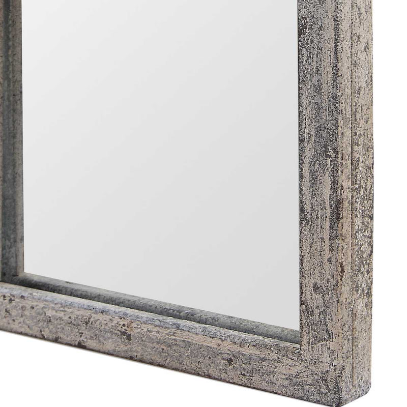 Fenestra Antique Rustic Gray Mirror | Modern Arch Windowpane Iron Frame Mirror (30 in. W x 44 in. H x 1 in. D)
