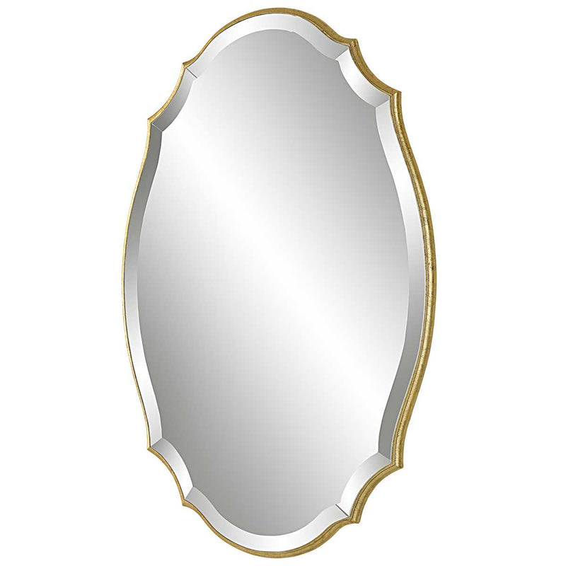 Domari Antique Metallic Gold Leaf Mirror | Modern Oval Engineered Wood Frame Bathroom Vanity Mirror Mounted Vertical or Horizontal (20 in. W x 30 in. H x 1 in. D)