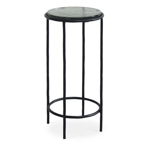 Vortel Accent Table | Black Textured Iron and Recycled Glass Top (12 in. W x 24 in. H)
