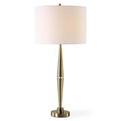 Solarix Antique Brass Modern Metal Table Lamp with White Linen Shade (33" H Lamp with 10" H x 15" W Shade)