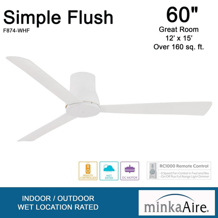 Minka Aire Simple Flush Hugger 60" Flat White Outdoor Ceiling Fan with Remote