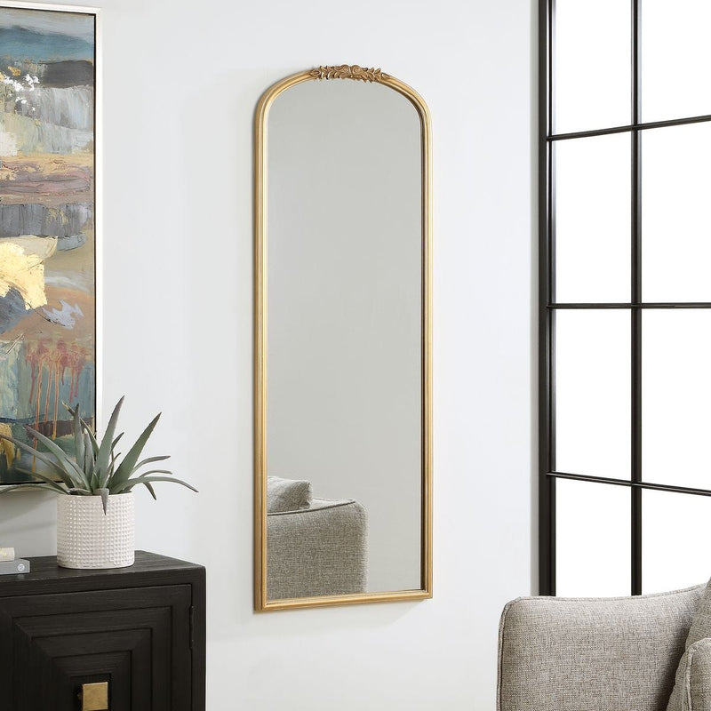 Orlina Antique Gold Mirror | Classic Arch Iron Frame Mirror (22 in. W x 59 in. H x 2 in. D)
