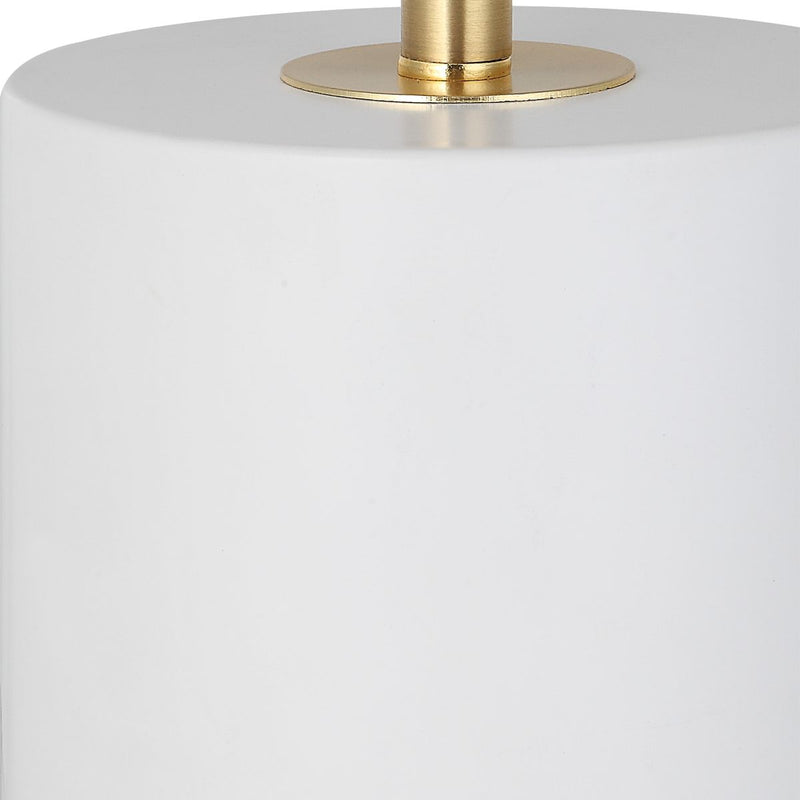 Zelim White with Gold Modern Metal Table Lamp with White Linen Shade (28" H Lamp with 10" H x 13" W Shade)