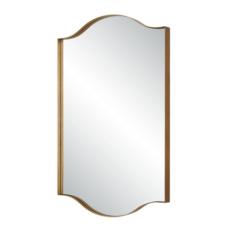 Cascaro Brushed Gold Mirror | Modern Arch Iron Frame Bathroom Vanity Mirror Mounted Vertical or Horizontal (22 in. W x 34 in. H x 2 in. D)