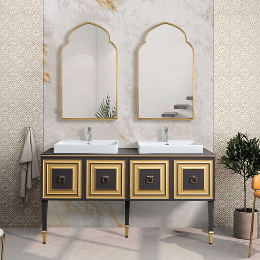 Marzala Antique Gold Leaf Mirror | Modern Arch Iron Frame Bathroom Vanity Mirror (22 in. W x 38 in. H x 1 in. D)
