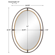 Veluna Rustic Bronze and Antique Gold Mirror | Modern Oval Iron Frame Bathroom Vanity Mirror (24 in. W x 35 in. H x 2 in. D)