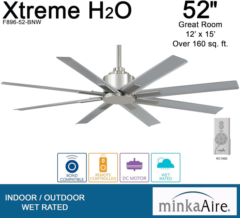 Minka Aire Xtreme H2O 52" Outdoor Brushed Nickel Ceiling Fan & Remote