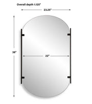 Capsina Satin Black Mirror | Modern Oval Iron Frame Bathroom Vanity Mirror Mounted Vertical or Horizontal (23 in. W x 38 in. H x 1 in. D)