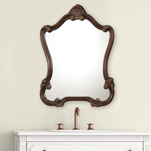 Avenel Distressed Bronze Mirror | Classic Ornate Engineered Polymer Frame Bathroom Vanity Mirror (26 in. W x 35 in. H x 2 in. D)