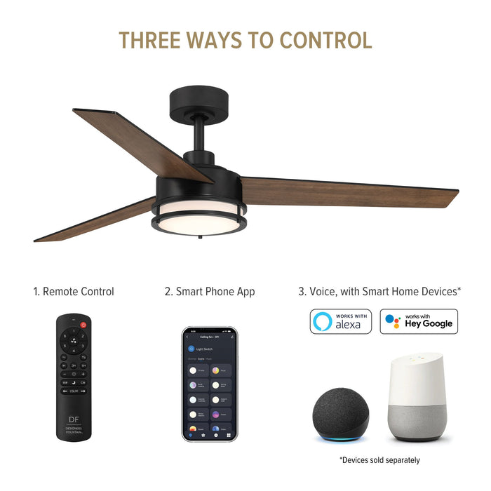 Cassini 52 in. Smart Matte Black Modern Ceiling Fan with LED Light and Remote